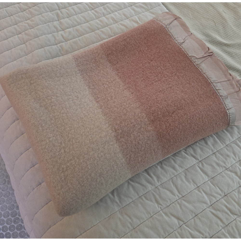 Vintage St.  Marys 100% Wool Camp Striped Blanket Peach Pink Ombre 56x80" EUC